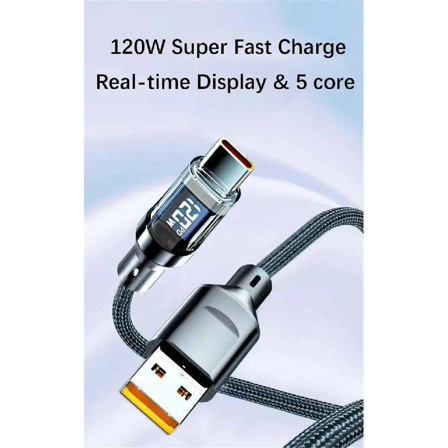 120 Вт USB на Type C Кабель для передачи данных Светодиодный дисплей 100 Вт Двойной USB C Быстрая зарядка Кабель для передачи данных 1/1,5/2 м Портативный PD Быстрая зарядка Линия Для дома