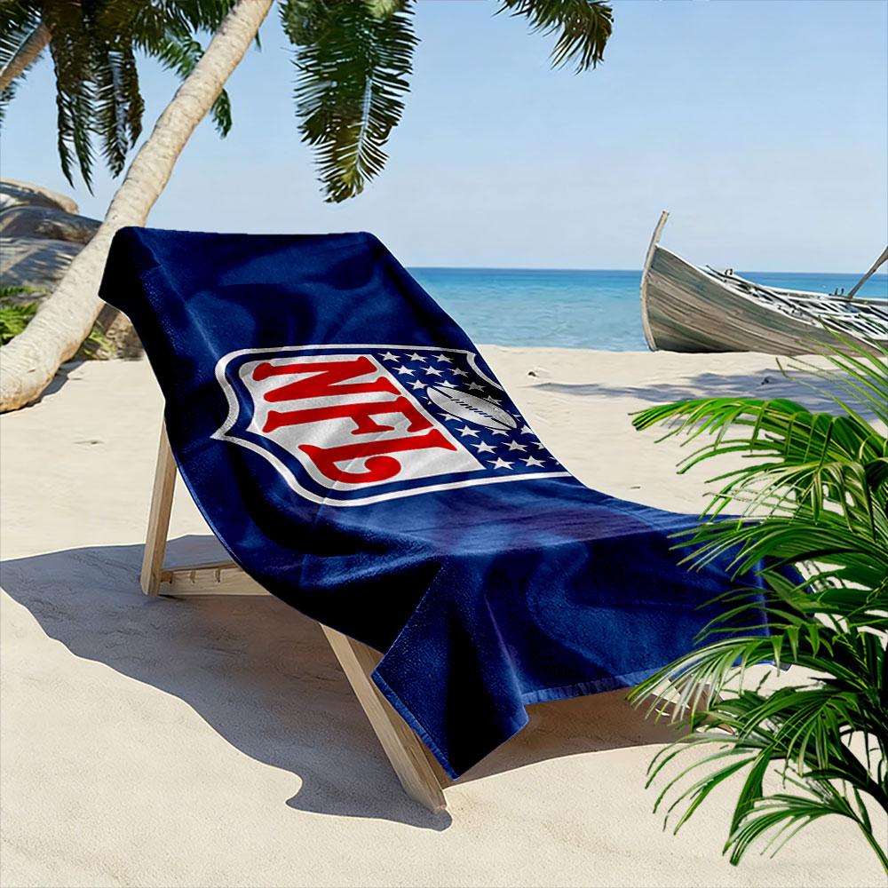 Beach Towel NFL American Football Shield Logo, Quick Dry Microfiber, Soft Absorbent, for Fan Gift