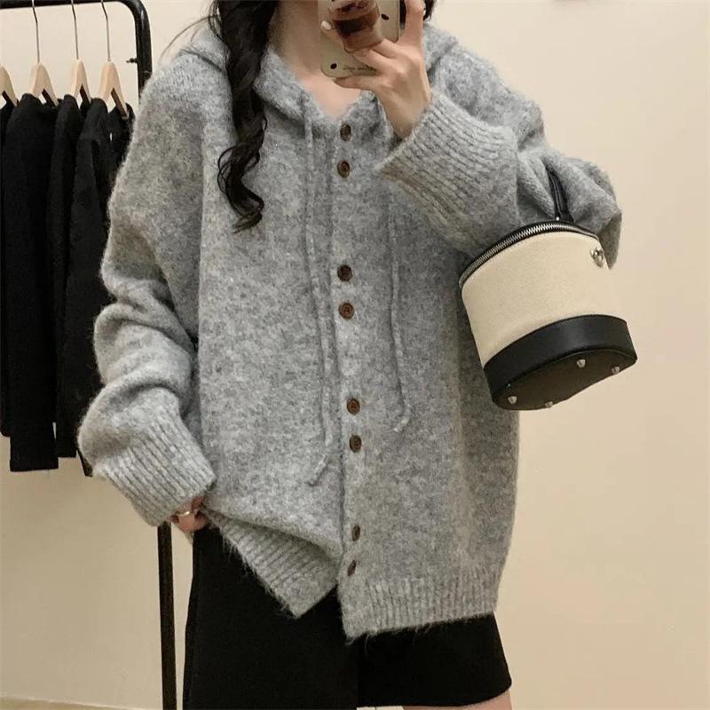 Women's Thickened Hooded Cardigan Sweater Coat - Autumn/Winter Loose Knit Korean Style