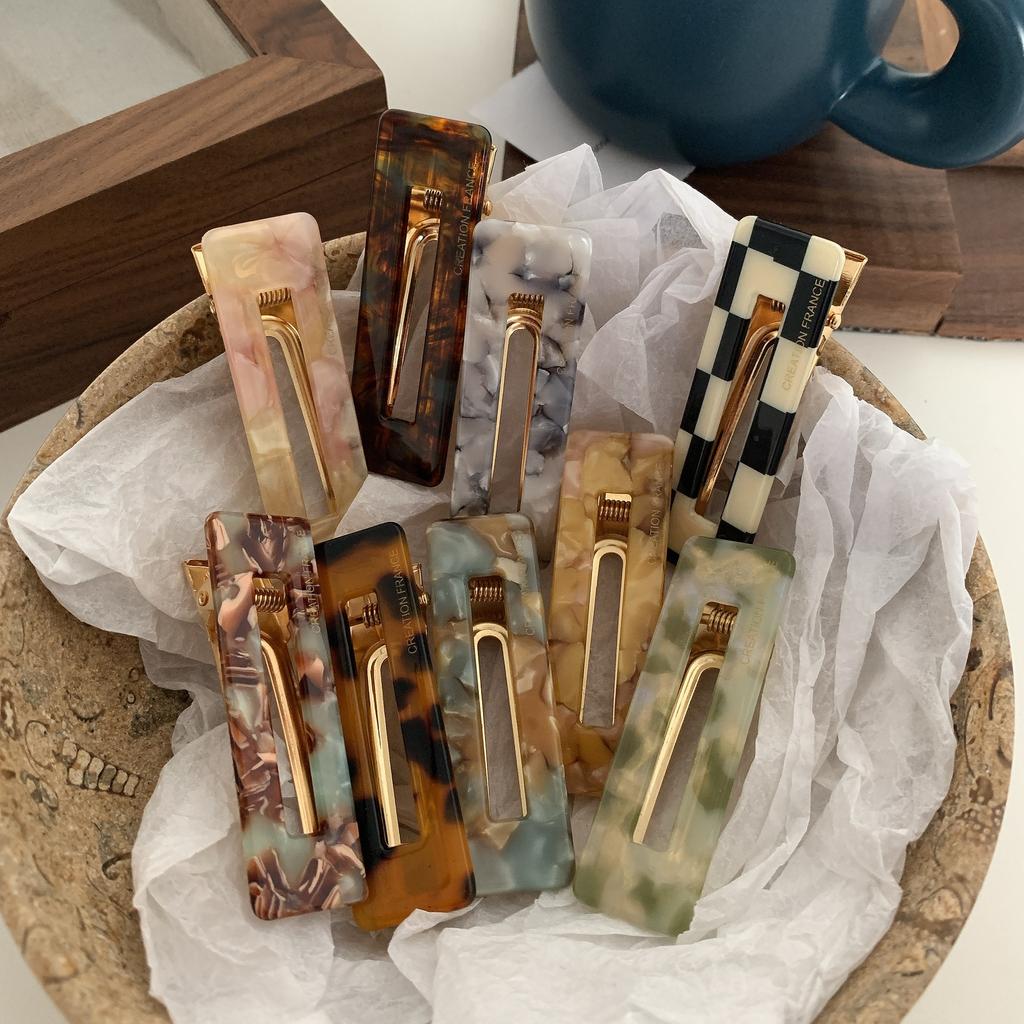 Полая квадратная заколка для волос с уксусной кислотой, черно-белая заколка для утиного клюва в шахматном порядке, заколка для утиного клюва для девочек, заколка для утиного клюва с цветочным рисунком, заколка для боковой челки