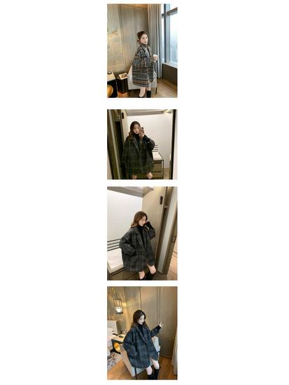 Женское ретро шерстяное пальто в клетку - Корейский стиль, Коллекция Весна 2025, Модный дизайн, визуально омолаживающий, Подходит для весны и осени