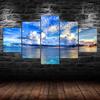 Blue Sky White Clouds Sea View 5 Piece Five Panel Wall Canvas Print Modern Art Poster Picture Home Decor Gift For Him For Her
