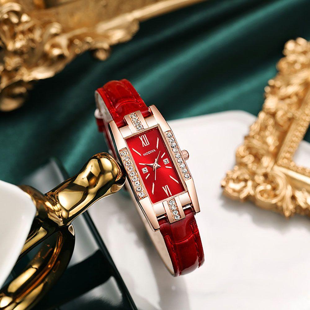 With Diamond Luxury Women Square Wristwatch Ladies Quartz Watch Leather Strap Bracelet Wrist