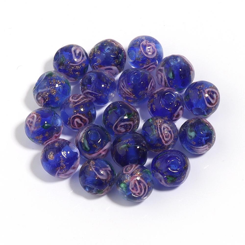 10Pcs 8mm Lampwork Transparent Flower Beads Glass Loose Round Beads For Handmade Women Bracelet Making DIY Jewelry Supplies