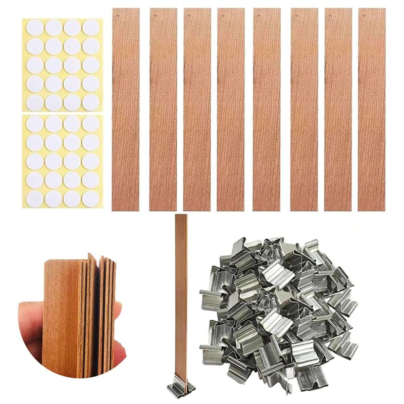 50 шт. Набор для изготовления свечей, высококачественный деревянный фитиль для свечей с зажимом, основа для поделок, плетеный парафиновый воск, горящий бездымный фитиль, наклейки