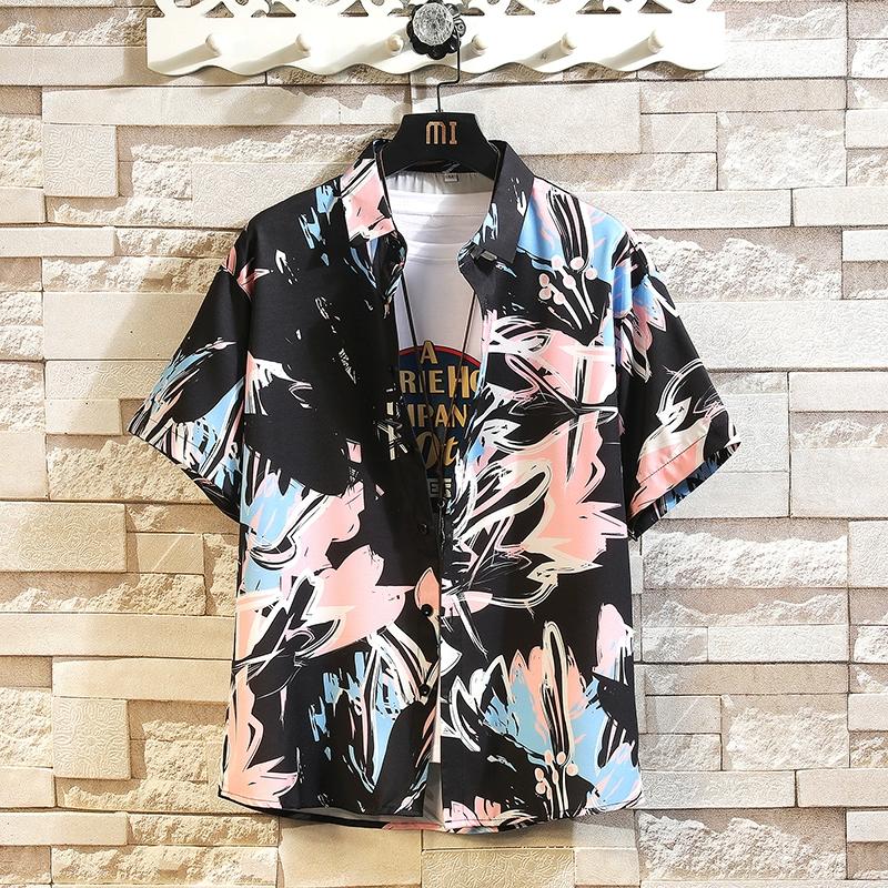Мужская уличная модная летняя повседневная рубашка с гавайским мультяшным принтом, повседневные свободные рубашки с коротким рукавом, пляжные свободные топы