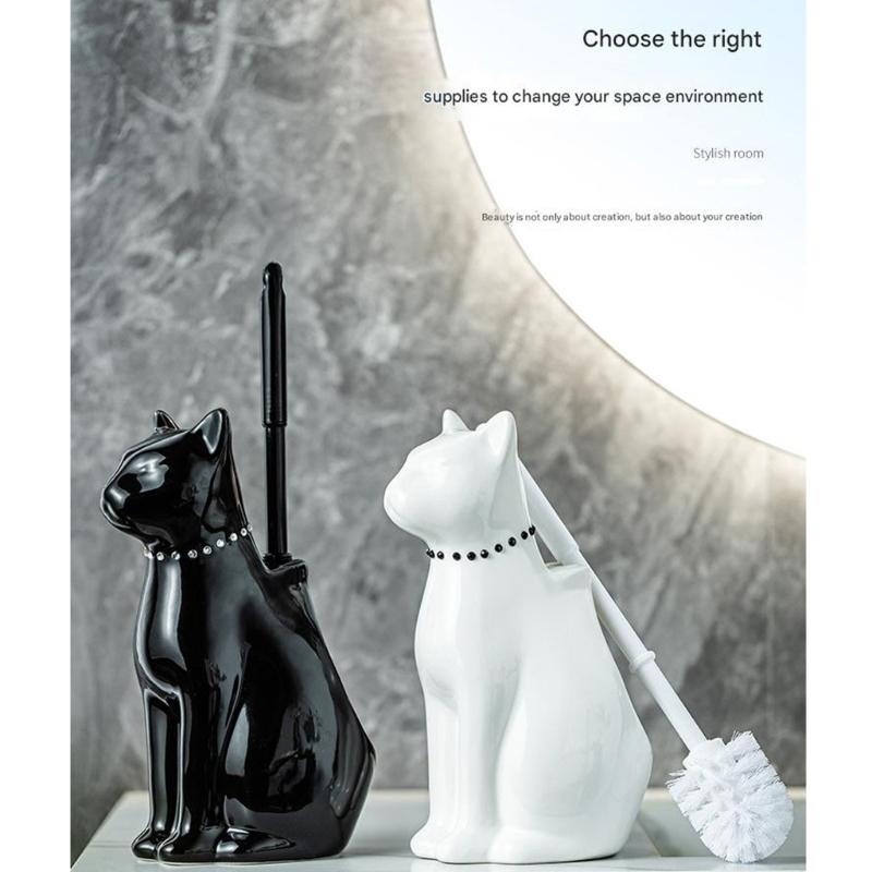Ceramic Cats Base Toilet Bowl Brush Soft Bristles Toilet Cleaning Brush With Holder Deeply Cleaning Toilet Brush