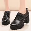 Small Size 32-43 Thick Bottom Soft Leather Oxford Shoes Women Platform Pumps 2025 Deep Mouth Block High Heels Shoes Office Mom