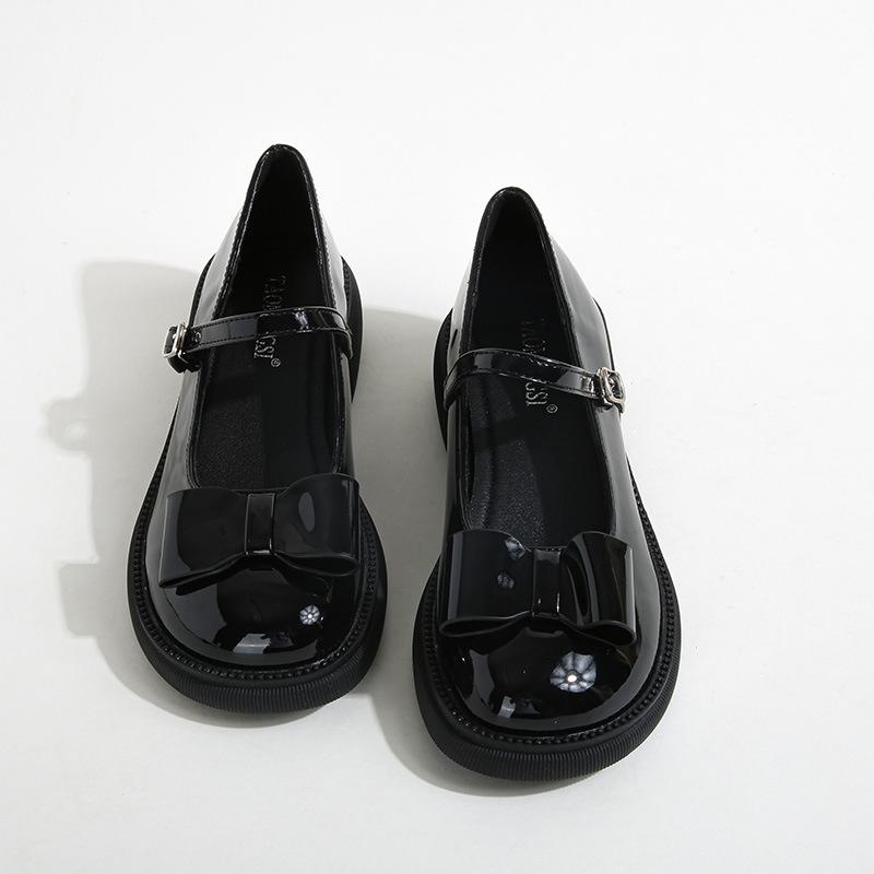 Туфли Лолита Женские Мэри Джейн на Т-образном ремешке из ПУ кожи с круглым носком и пряжкой, милый бантик, женские повседневные балетки, обувь для кампуса, размер 42