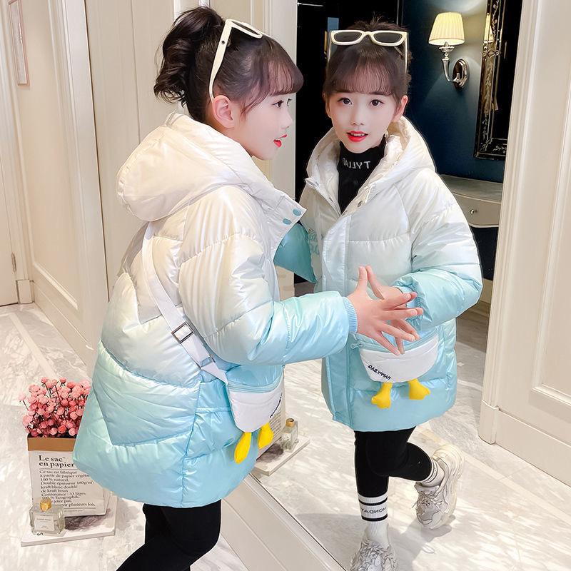 Хлопковая одежда с подкладкой для девочек, сумки бесплатно, плотная зимняя одежда, глянцевое пальто для девочек
