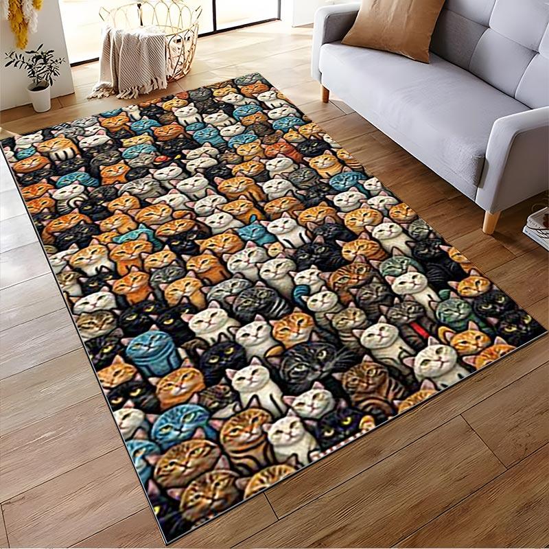 Colorful Cat Faces Pattern Carpet for Living Room or Bedroom Decor Suitable for use as an anti-slip for living room bedroom sofas