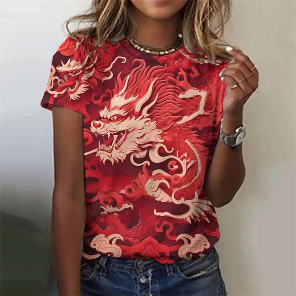Chinese Dragon 3d Printing T-Shirt Women's Female T-Shirt Street Casual Funny T-Shirt Onlyfans Female Clothing Cosplay Tops Tee