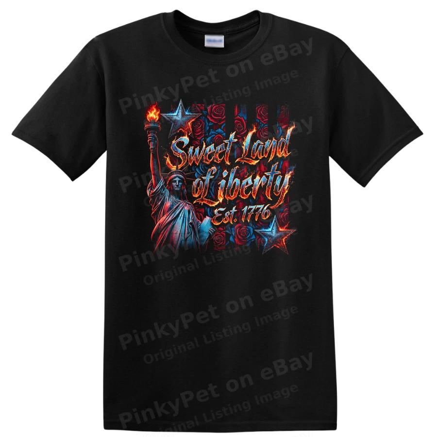Sweet Land of Liberty T Shirt Est 1776 Vintage Roses Statue of Liberty Tee