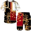 Floral Print Tee/Shorts/Suit Casual Couple Outfits Summer Hipster Streetwear Clothes NEW Luxury Golden Pattern Men's Set Fashion