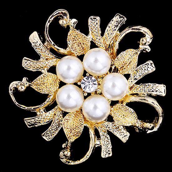 Flower Brooch Pin Rhinestone Crystal Faux Pearl Bouquet Bridal Wedding Jewelry