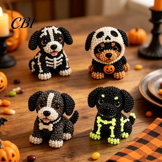 Creative Hobby Sets Halloween Dog Bead Art Set, DIY 4 Beaded Puppy Figurines, 3D Craft Supplies Kit for Adults Teens, Holiday Decoration Handmade Gift