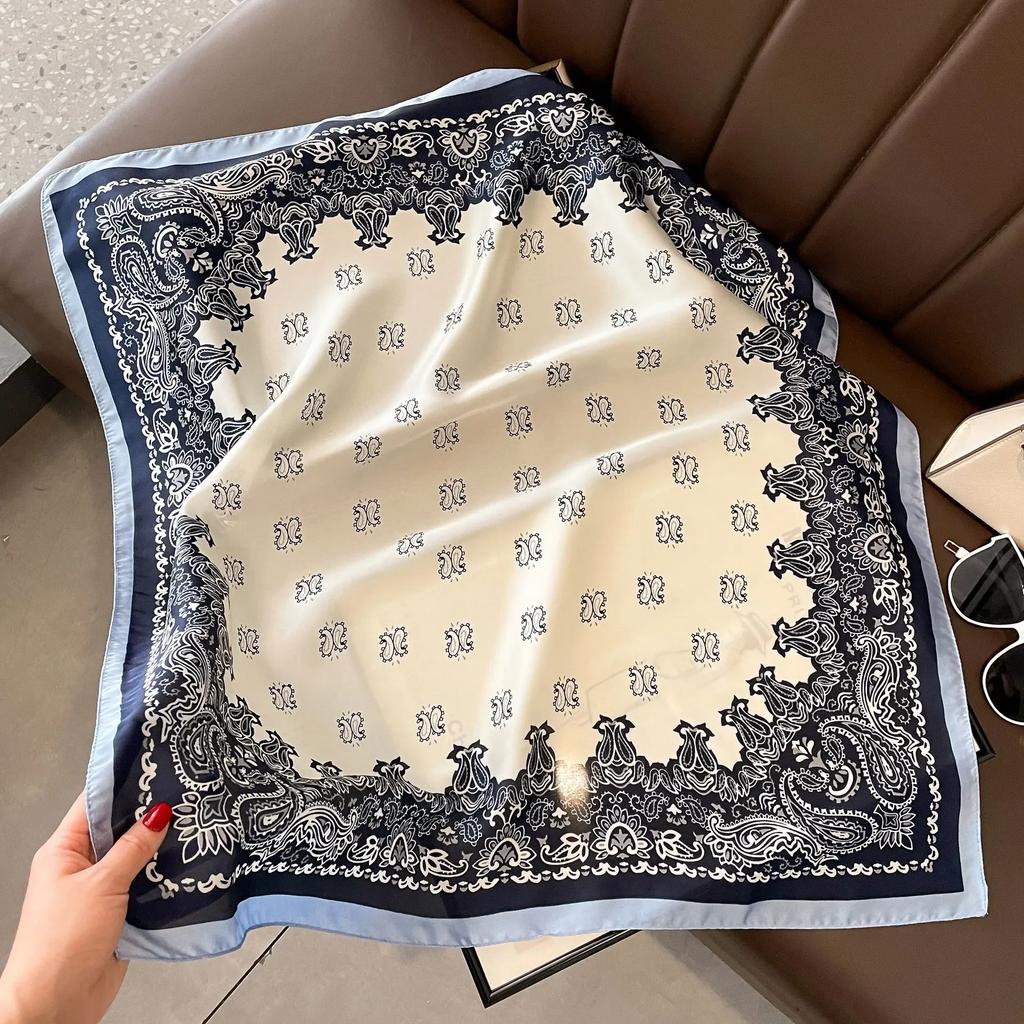 Plaid Silk Square Scarf Women Satin Shawl Wrap Hijab Female Hair Band Wrist Luxury Headkerchief 70*70cm Echarpe Bandana