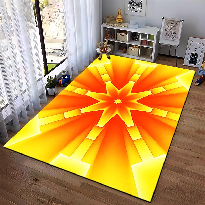 Bright Geometric Starburst Pattern Carpet - Orange and Yellow Design Suitable for use as an anti-slip for living room bedroom sofas