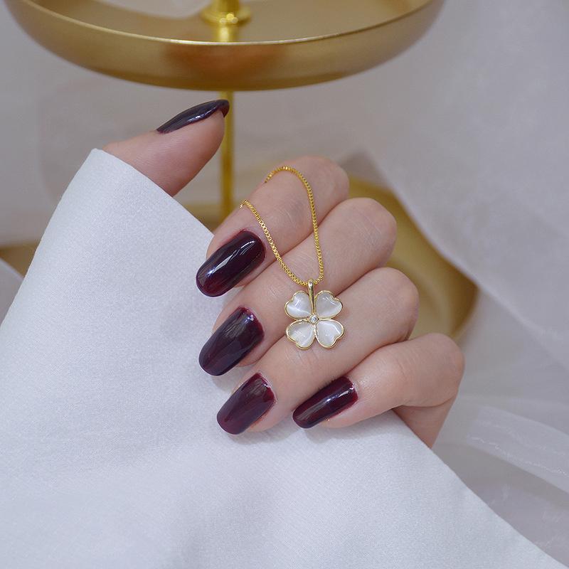 Ожерелье Lucky Clover для женщин, позолоченная цепочка с лепестками кошачьего глаза и костяным замком