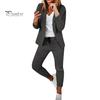 2 шт./комплект женский деловой пиджак брюки комплект с длинными рукавами приталенный кардиган с лацканами средней длины куртка эластичный пояс узкие брюки формальный деловой дорожный