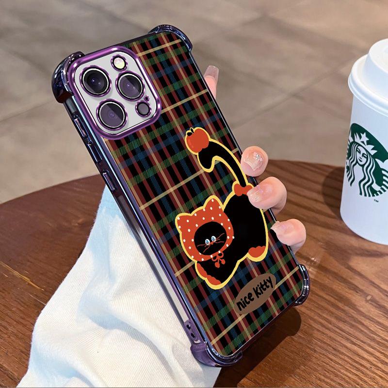 Ретро клетчатая пятнистая шапка кошка для чехла телефона apple 13promax с подушкой безопасности защита от падения iphone17 милый 16
