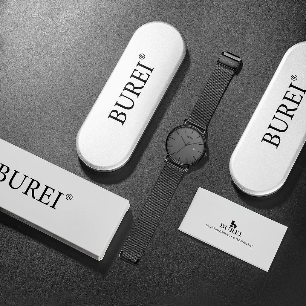 Простые стильные брендовые популярные ультратонкие легкие аналоговые часы деловые водонепроницаемые кварцевые наручные часы черные черные 2 [BUREI] мужские мужские -