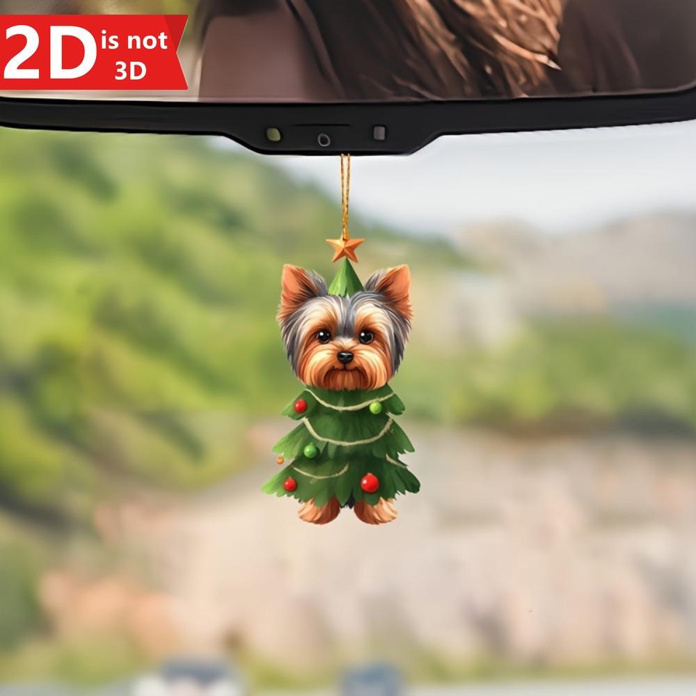 2D Yorkshire Dog Christmas Pendant for Car Mirrors. A Cute Holiday Accessory.