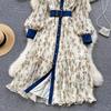 Autumn Lace Vintage Fairy Dress Women Patchwork Elegant Party Midi Dress Female Bow Korean Fashion One Piece Floral Dress 2024