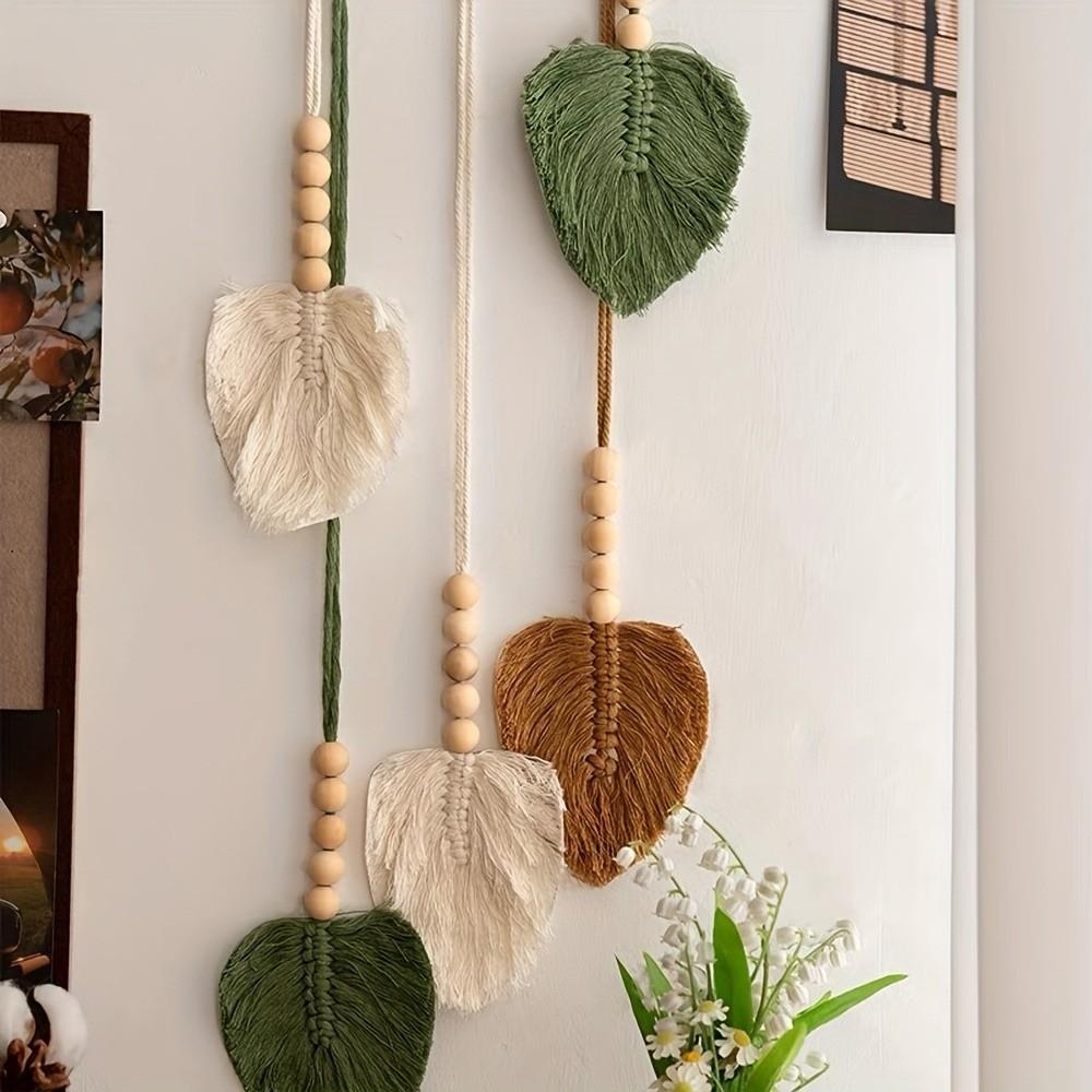 Handmade Wall Art Leaf Tapestry Tassel Wall Hanging Pendant Vintage Handwoven Tapestry Home Decor