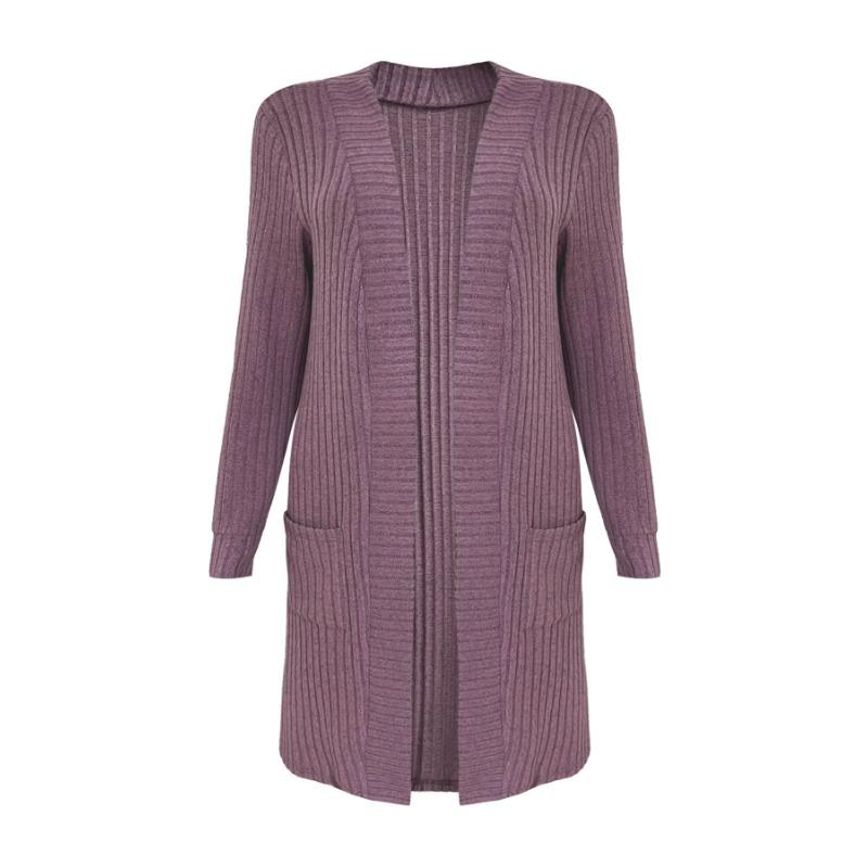 Женская осенне-зимняя длинная однотонная куртка-кардиган с длинным рукавом и свободными карманами