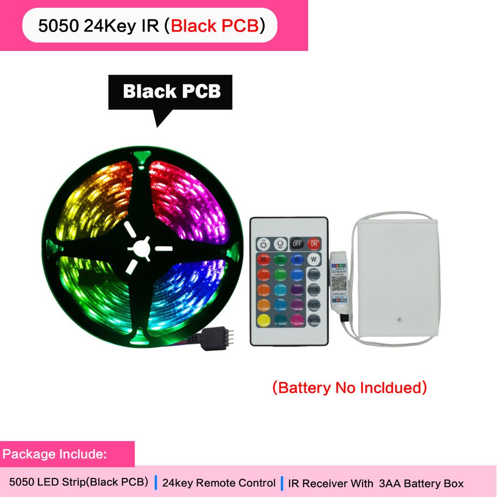 Bluetooth 5V RGB LED Strip Light 5050/2835 Battery Power IP65/21 Flexible Diode Lamp Tape Adhesive Desk Room TV Backlight 1M-5M