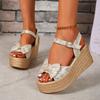 Women Wedge Sandals 2025 Summer New Fashion Platform Bow Buckle Casual Comfortable Walking Sandals Shoes for Women