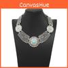 Style Simulation Ethnic Gemstone Decoration Hollow Design Women Necklace Metal
