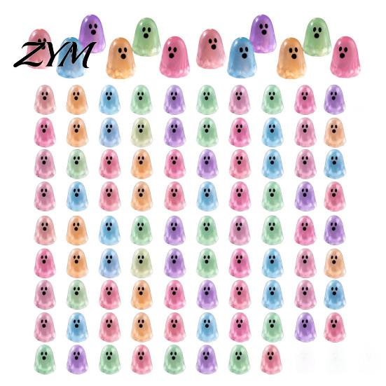 Fun Festive Desk Accessories Glow in The Dark Ghost Figurines, Cute Resin Bead Set for Halloween Glowing Accents Vases Decoration, Mini Colorful Tiny