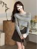 2024 Autumn Gradient Colorblock One-Shoulder Sweater: Women's Chic Two-Piece Knit Top