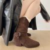 Queen Fan Retro Thick Heel Western Cowboy Boots Women's 2025 New Autumn with Skirt, Thin and Tall Short Boots