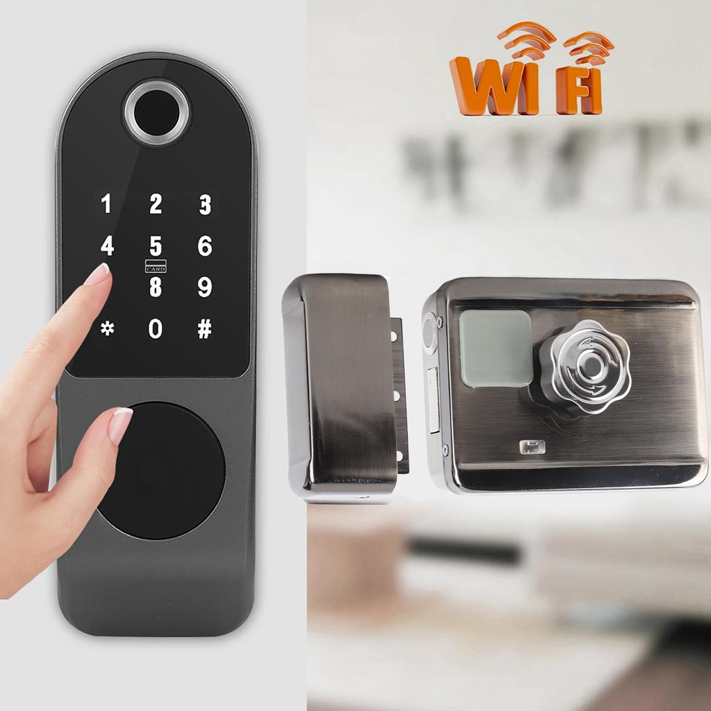 WIFI Door Lock Fingerprint Password IC Card Key Wiring Free Digital Gate Access Control for TUYA