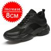 Men Mesh+Leather Elevator Sneakers 8cm Insole Height Increased Shoes Teenager Unisex Hidden Heels Inner Heightening Lift Sports