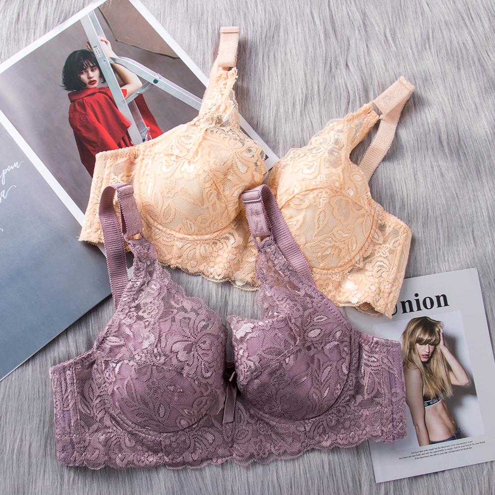 Женское нижнее белье больших размеров, модное стальное кольцо, бюстгальтер большого размера, кружевной тонкий бюстгальтер с цветочным принтом, удобный однотонный бюстгальтер в сборе