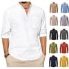 Мужская модная рубашка с воротником-стойкой, однотонная, повседневная, с длинными рукавами