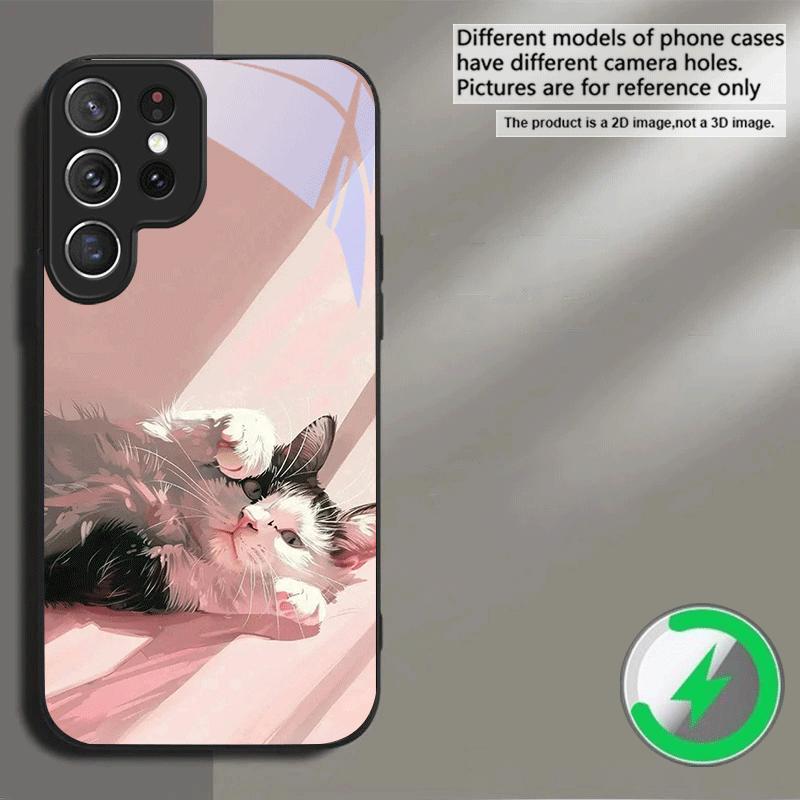 Милый белый цветок кошка Для Samsung S26 S20Ultra S21 Pro S22 Plus S23 FE S24 Ultra S25 Для Magsafe Стекло с бортиком Чехол для телефона