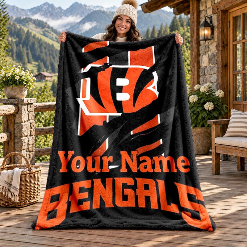 Cincinnati Bengals Custom Name Flannel Blanket Personalized Soft Warm Plush Throw Blanket Customized Gift for Family Friends