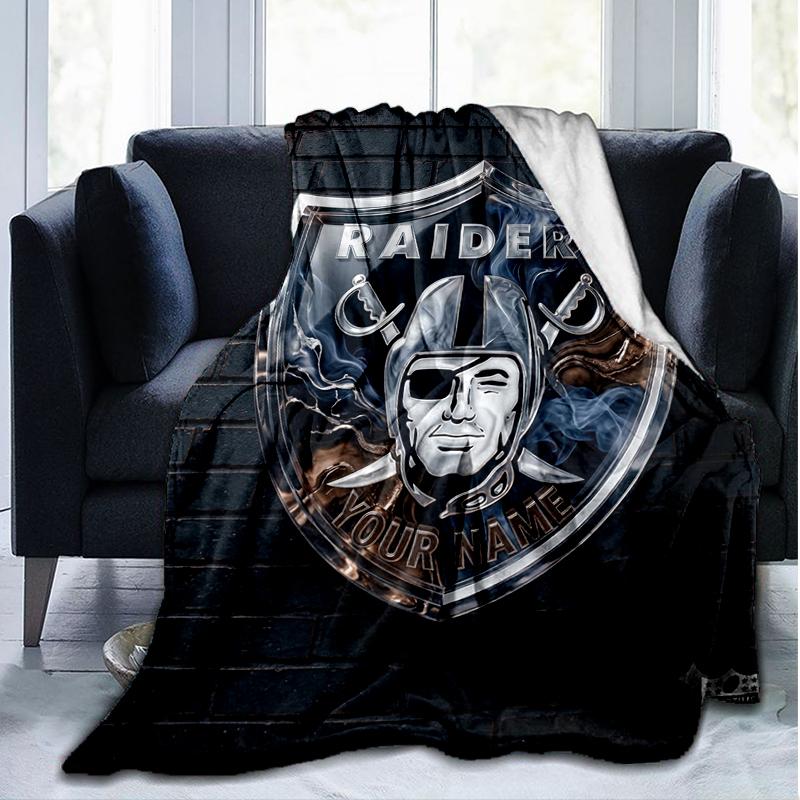 Custom Name Raiders logo shield emblem Flannel Fleece Blanket Cozy Warm Throw Blanket For Couch Bed Travel All Season Use