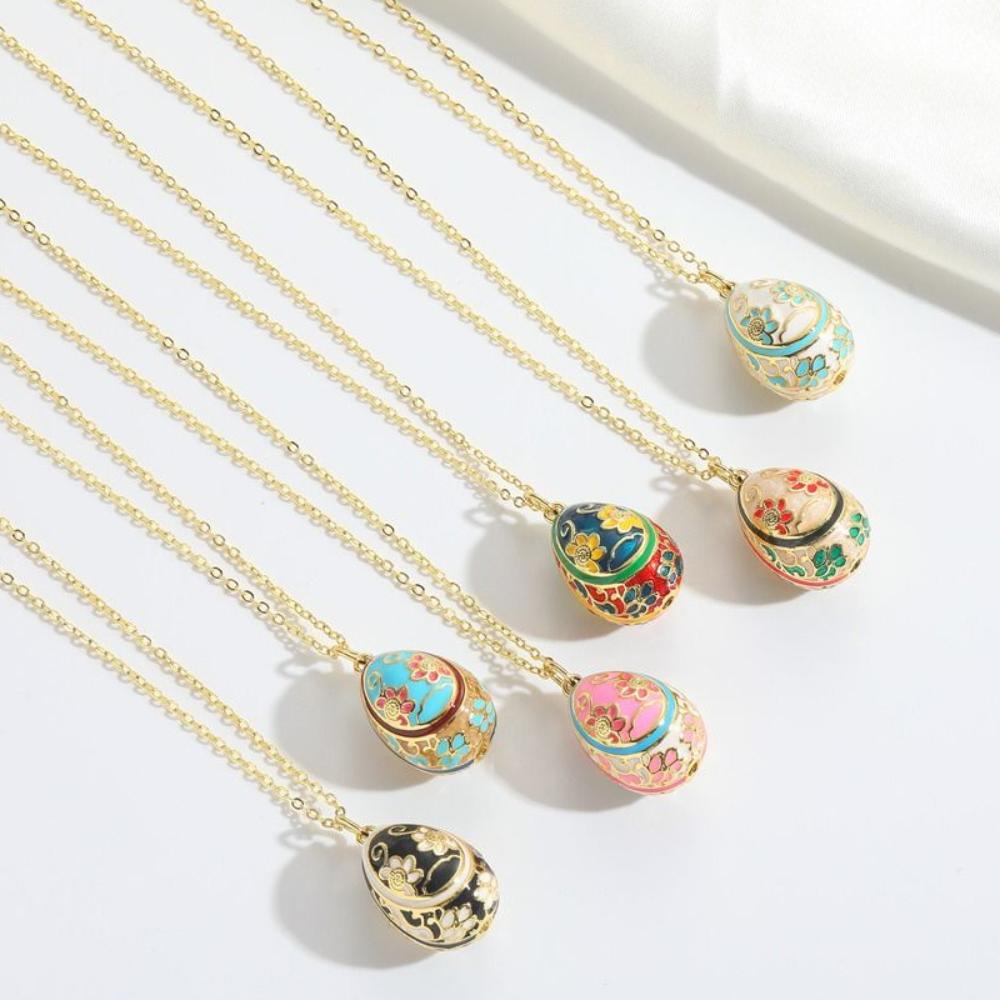 Bohemia Style Colorful Enamel Pendant Zircon Necklace Pendant Fashion Easter Egg Pendant Bridal