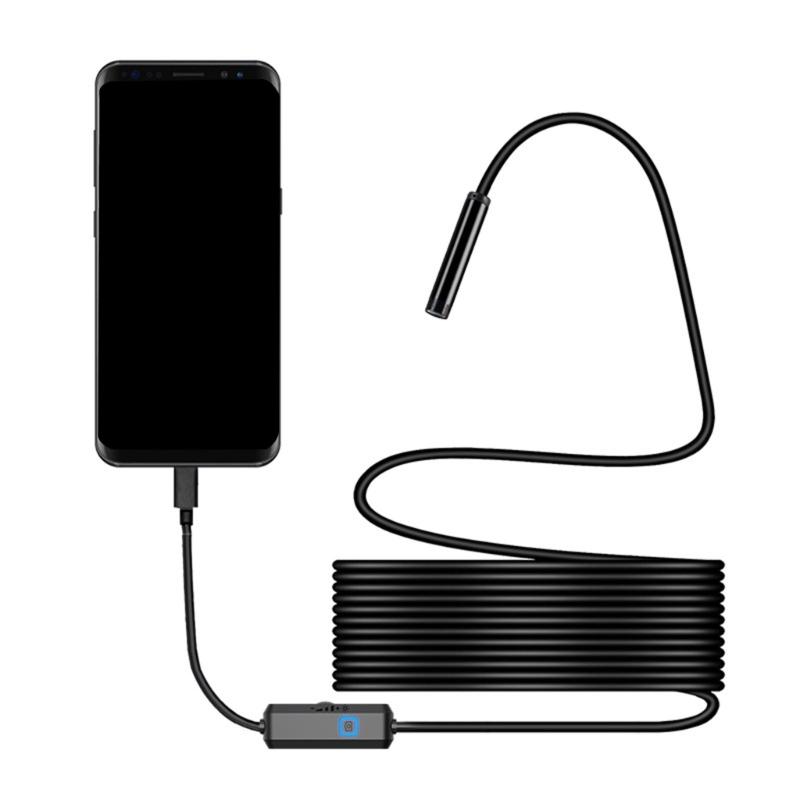 Камера для осмотра двигателя с USB-эндоскопом, направляющим кабелем 5 м, дисплеем на экране телефона и 6 светодиодами для осмотра машин и дренажных линий