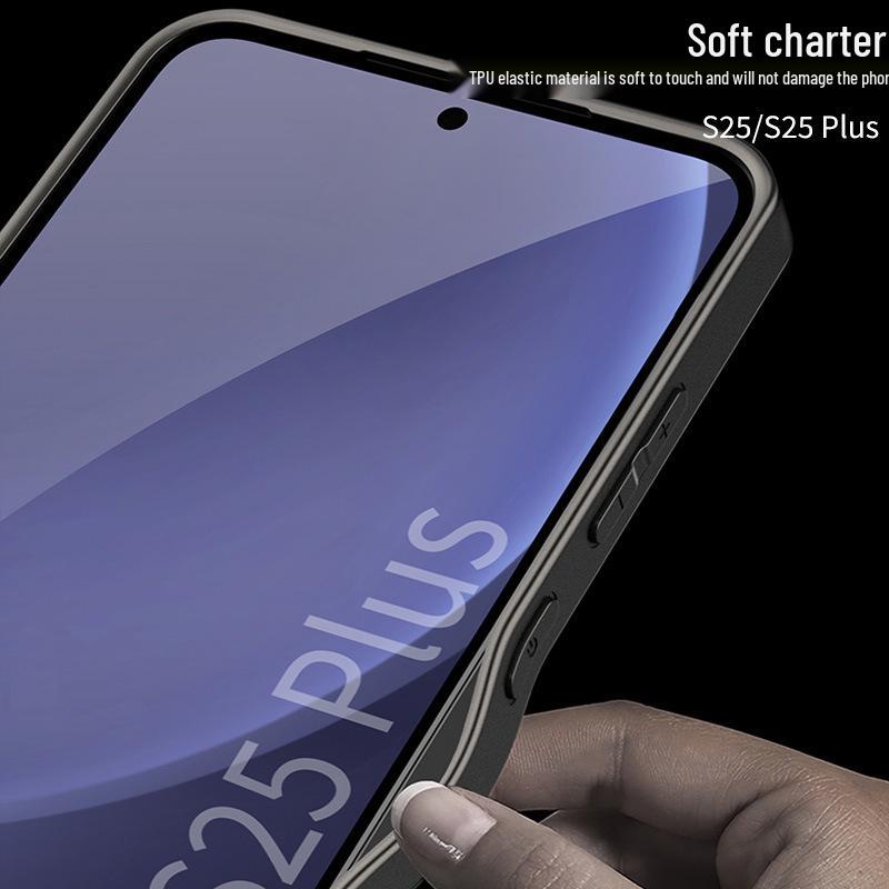 Samsung S25+ Модный однотонный защитный чехол для телефона с ощущением кожи