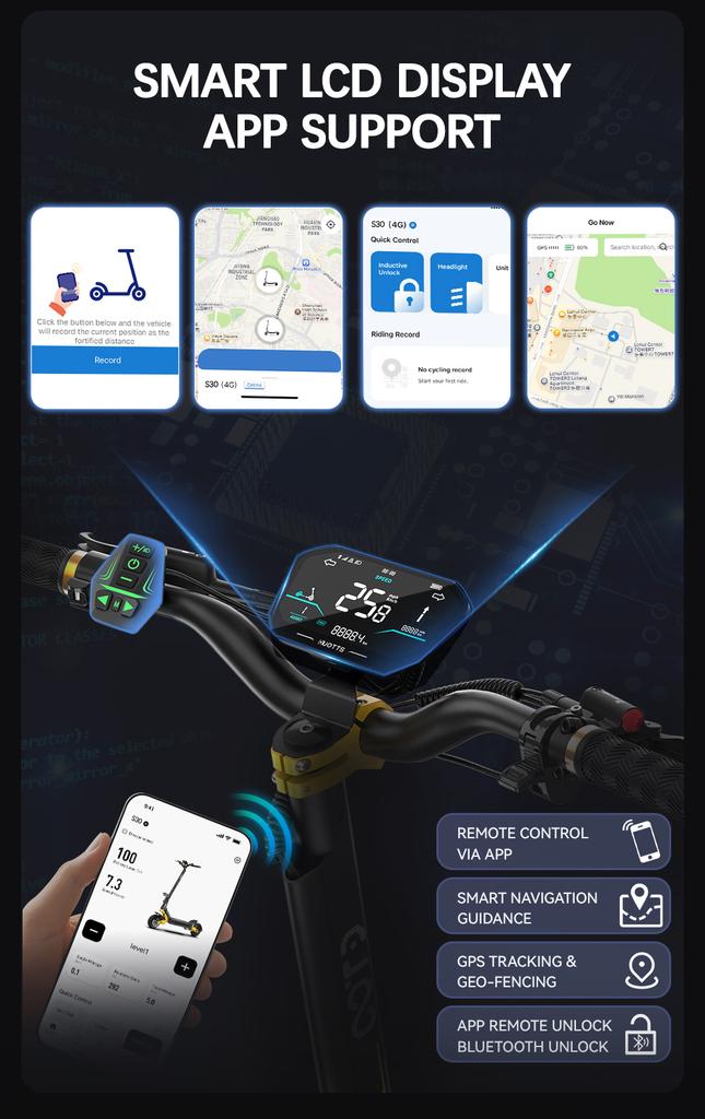 OOTD S30 Electric Scooter 2400W Dual Motor 52V23.4AH Support APP NFC Unlock Hydraulic brake 10 inch Tire Commuter Fold E-Scooter