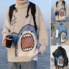 Mens Winter Sweater High Collar Neck Protection Long Sleeves Thick Knitted Warm Loose Cartoon Shark Print Autumn Sweater for School