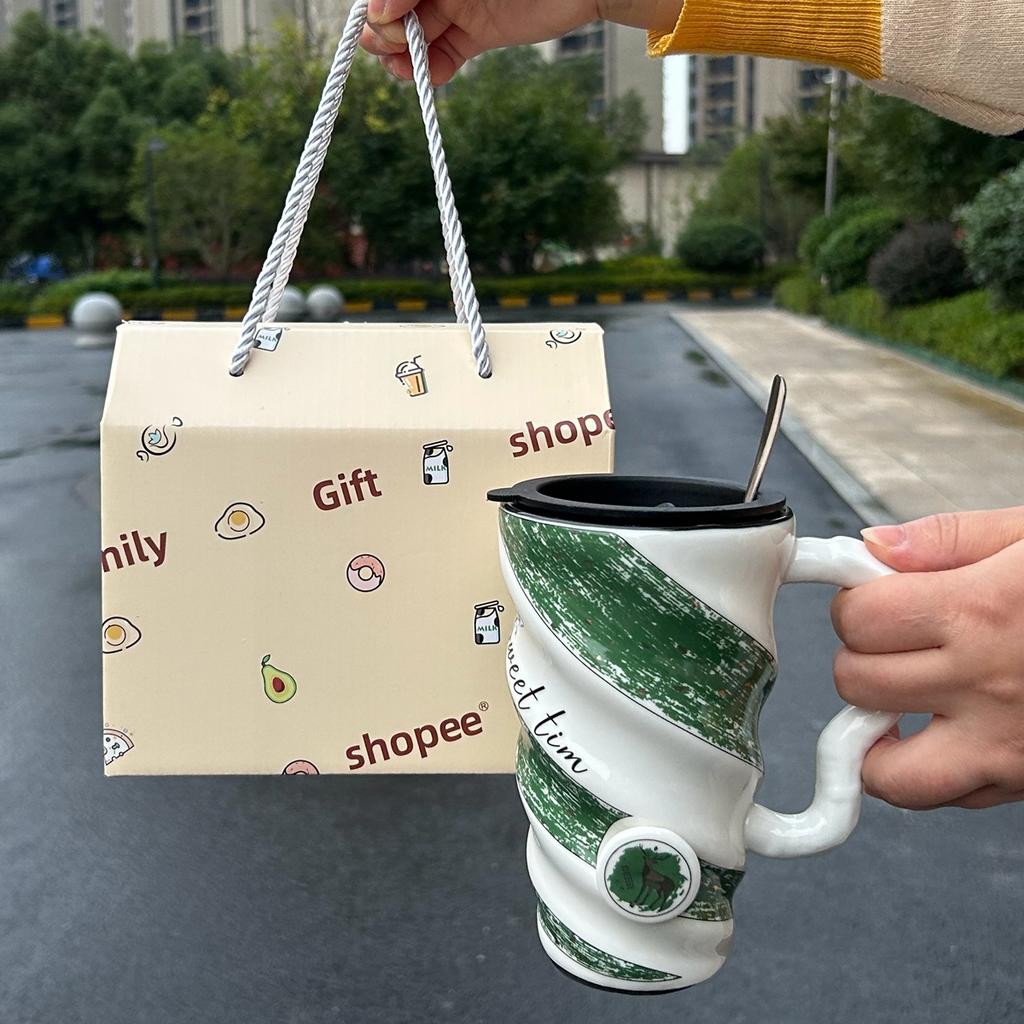 Милая керамическая кружка с радужным единорогом, с крышкой и ложкой, чашка для питья воды с сердечком для девочки, офисная кофейная чашка