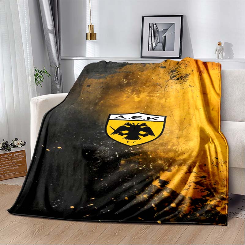 AEK FC Dynamic Line Flannel Throw Blanket, Eagle Shield Print Soft Warm Blanket for Sofa Bedroom Football Fan Gift